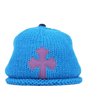 Chrome Hearts Cashmere Leather Cross Patch Beanie Blue