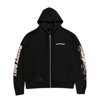 Chrome Hearts Deadly Doll Jessie Jo Stark Pink Cemetery Logo Zip Up Hoodie Black