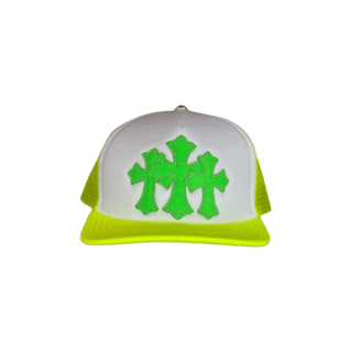 Chrome Hearts Cemetery Cross Trucker Hat Neon Yellow