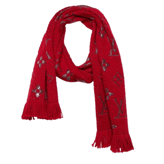 Louis Vuitton Red Wool/Silk Logomania Shine Scarf