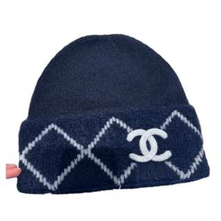 Chanel Argyle Logo Embroidered Beanie Navy
