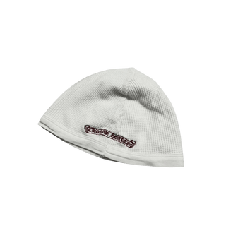 Chrome Hearts Vintage Cross & Scroll Logo Thermal Skully Beanie White Red