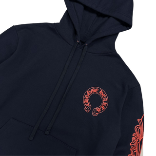 Chrome Hearts Red Horseshoe Logo Hoodie Navy