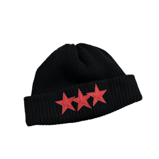 Chrome Hearts Cashmere 3 Red Leather Star Patch Beanie Black