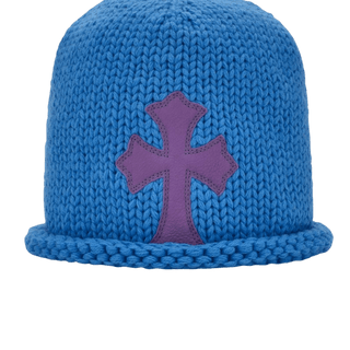 Chrome Hearts Cashmere Leather Cross Patch Beanie Blue