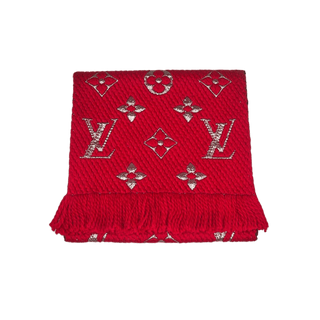 Louis Vuitton Red Wool/Silk Logomania Shine Scarf