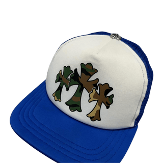 Chrome Hearts Men's Blue Trucker Cap Camo Cross