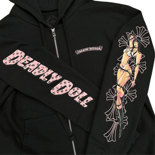 Chrome Hearts Deadly Doll Jessie Jo Stark Pink Cemetery Logo Zip Up Hoodie Black