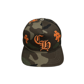 Chrome Hearts CH Logo Leather Cross Patch Snapback Cap Camo Orange