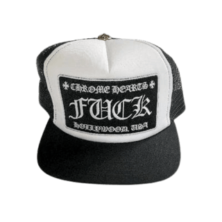 Chrome Hearts FUCK Hollywood Trucker Hat Black/White