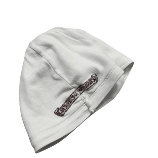 Chrome Hearts Vintage Cross & Scroll Logo Thermal Skully Beanie White Red