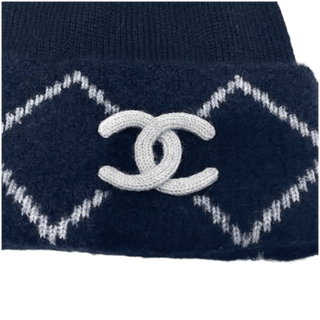 Chanel Argyle Logo Embroidered Beanie Navy