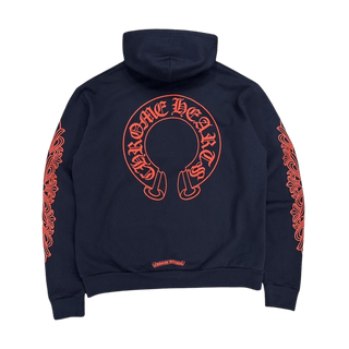 Chrome Hearts Red Horseshoe Logo Hoodie Navy