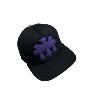 Chrome Hearts St. Barths Exclusive Purple 3 Leather Cross Patch Trucker Cap Black