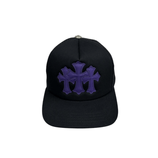 Chrome Hearts St. Barths Exclusive Purple 3 Leather Cross Patch Trucker Cap Black