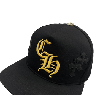 Chrome Hearts Leather Cross Patch CH Logo Snapback Cap Black Yellow