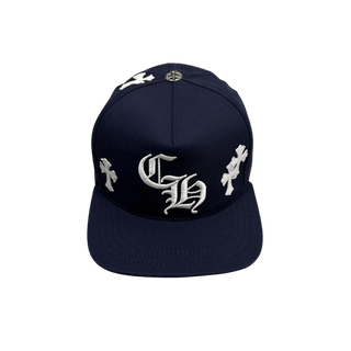 Chrome Hearts Leather Cross Patch CH Logo Snapback Cap Navy White