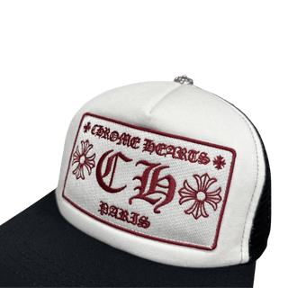 Chrome Hearts CH Paris Exclusive Logo Trucker Black White Red