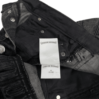 Chrome Hearts Black White Leather Cross Patch Fleur Knee Denim Jeans Grey