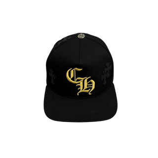 Chrome Hearts Leather Cross Patch CH Logo Snapback Cap Black Yellow