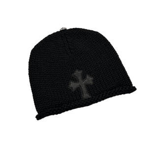 Chrome Hearts Cashmere Leather Cross Patch Beanie Black