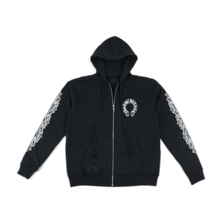 Chrome Hearts Horseshoe Floral Cross Sleeve Zip Up Hoodie Black/White