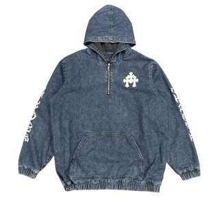 Chrome Hearts 3 Cross Patch Denim Quarter Zip Hoodie