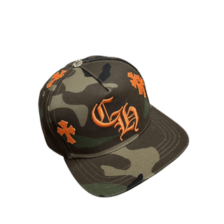 Chrome Hearts CH Logo Leather Cross Patch Snapback Cap Camo Orange