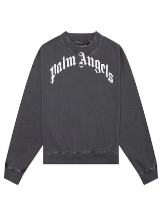 Palm Angels Curved Logo Washed Black Sweatshirt