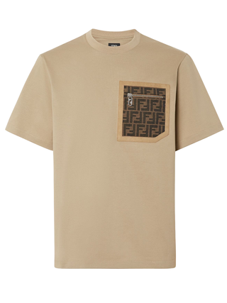 Fendi FF Monogram Pocket Oversized T-Shirt in Beige