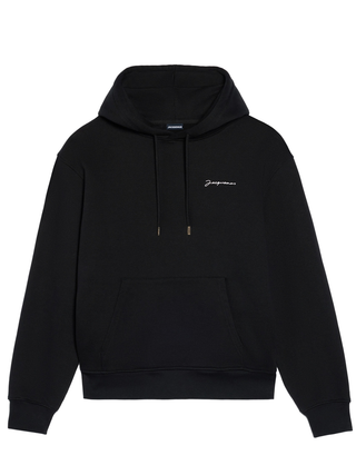 Jacquemus Signature Embroidered Logo Hoodie in Black