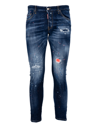 Dsquared2 Dark Neon Splash Ripped Cool Guy Jeans Blue