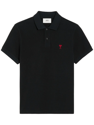 AMI Paris 'Ami de Coeur' Polo Shirt in Black