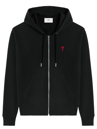 Ami Paris Ami De Coeur Zip-Up Hoodie in Black